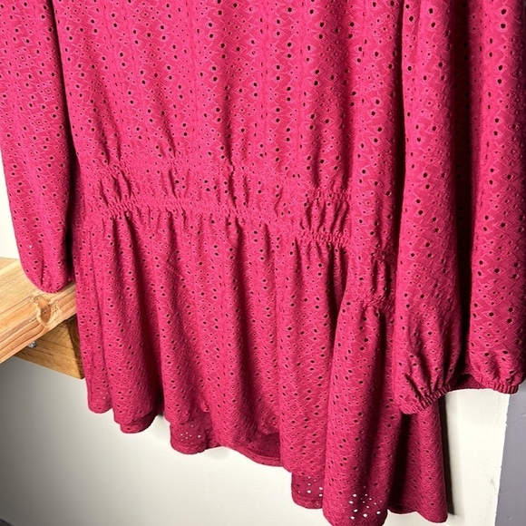 LANE BRYANT Pink Eyelet 3/4 Sleeve Square Neck Top Size 18/20 - Picture 10 of 16
